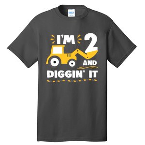 Construction Excavator 2 Years Old 2nd Birthday Tall T-Shirt