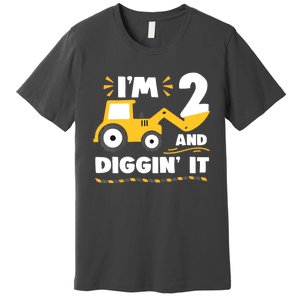 Construction Excavator 2 Years Old 2nd Birthday Premium T-Shirt