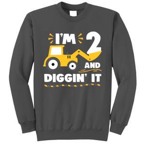 Construction Excavator 2 Years Old 2nd Birthday Tall Sweatshirt