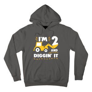 Construction Excavator 2 Years Old 2nd Birthday Tall Hoodie