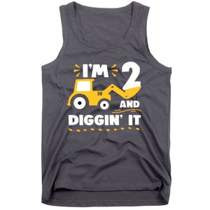 Construction Excavator 2 Years Old 2nd Birthday Tank Top