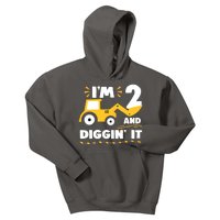 Construction Excavator 2 Years Old 2nd Birthday Kids Hoodie