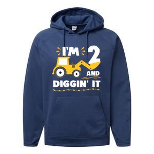 Construction Excavator 2 Years Old 2nd Birthday Performance Fleece Hoodie