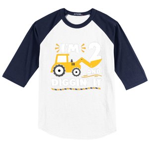 Construction Excavator 2 Years Old 2nd Birthday Baseball Sleeve Shirt