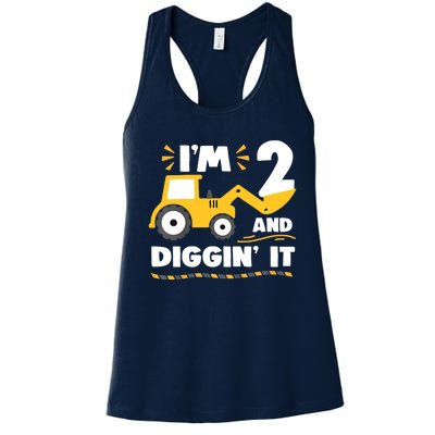 Construction Excavator 2 Years Old 2nd Birthday Women's Racerback Tank