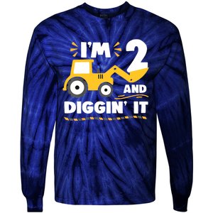 Construction Excavator 2 Years Old 2nd Birthday Tie-Dye Long Sleeve Shirt