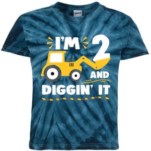 Construction Excavator 2 Years Old 2nd Birthday Kids Tie-Dye T-Shirt