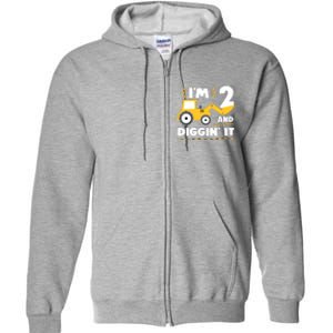 Construction Excavator 2 Years Old 2nd Birthday Full Zip Hoodie