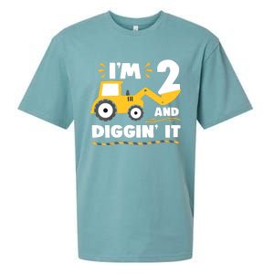 Construction Excavator 2 Years Old 2nd Birthday Sueded Cloud Jersey T-Shirt