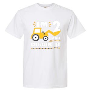 Construction Excavator 2 Years Old 2nd Birthday Garment-Dyed Heavyweight T-Shirt