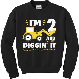 Construction Excavator 2 Years Old 2nd Birthday Kids Sweatshirt