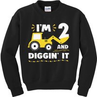 Construction Excavator 2 Years Old 2nd Birthday Kids Sweatshirt