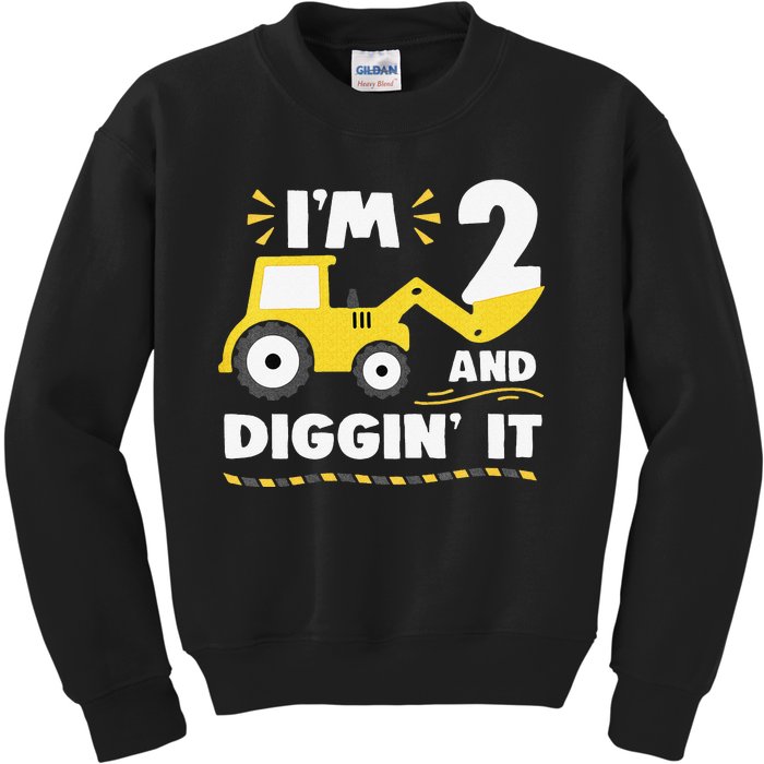 Construction Excavator 2 Years Old 2nd Birthday Kids Sweatshirt