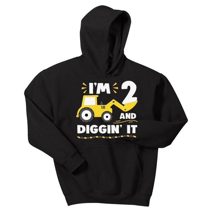 Construction Excavator 2 Years Old 2nd Birthday Kids Hoodie