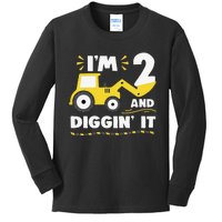 Construction Excavator 2 Years Old 2nd Birthday Kids Long Sleeve Shirt