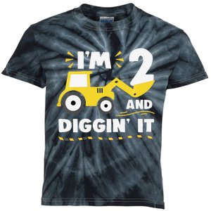 Construction Excavator 2 Years Old 2nd Birthday Kids Tie-Dye T-Shirt