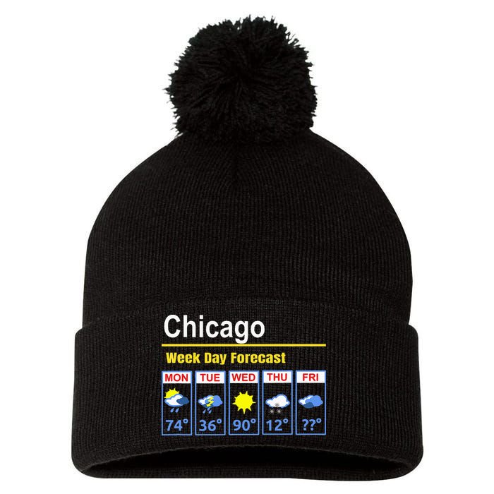 Chicago Erratic 5 Day Weather Forecast Pom Pom 12in Knit Beanie