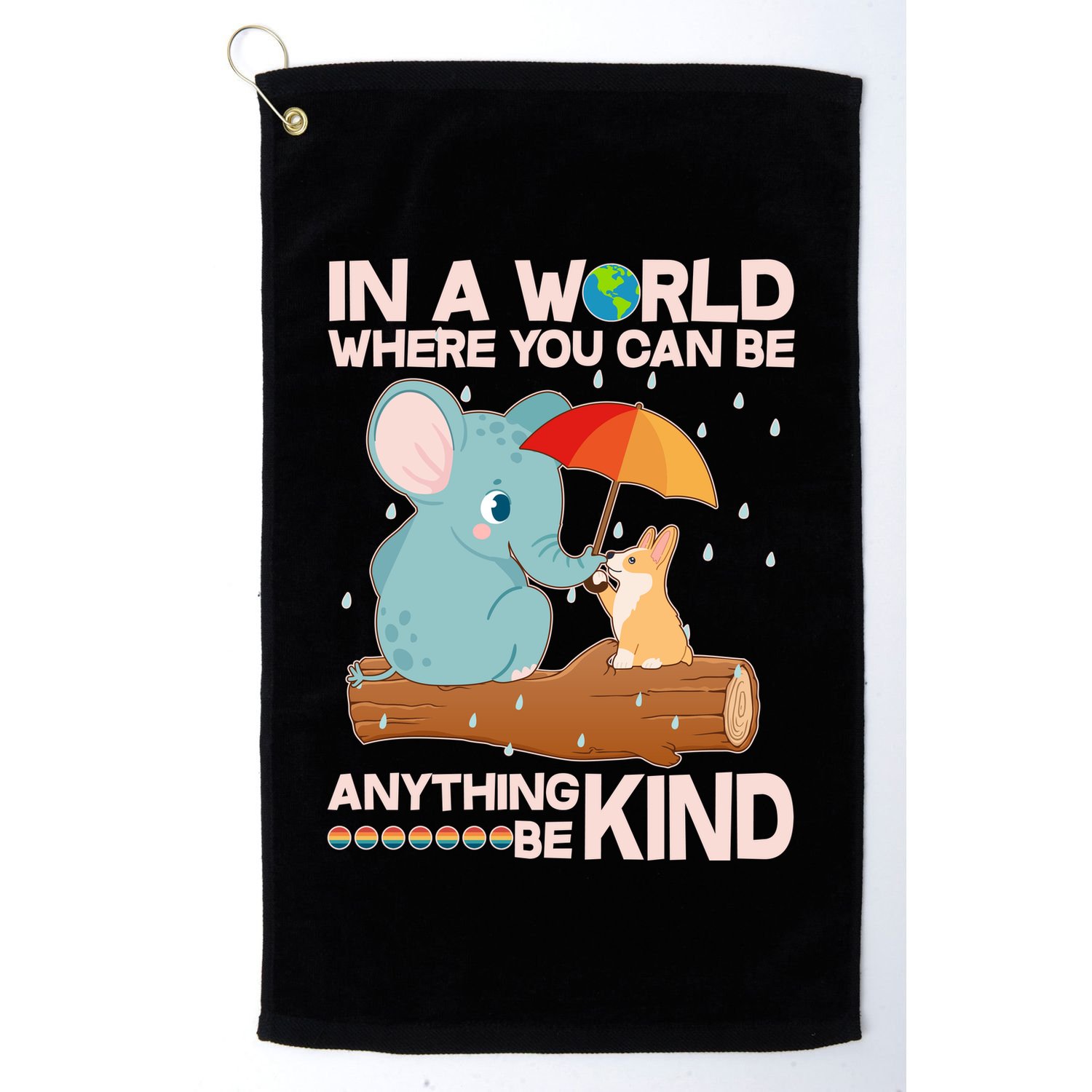 Cute Elephant And Corgi Be Kind Golf Towel