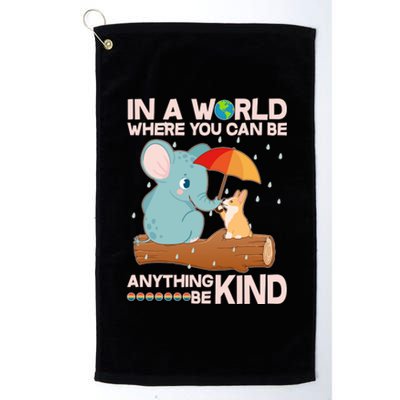 Cute Elephant And Corgi Be Kind Platinum Collection Golf Towel