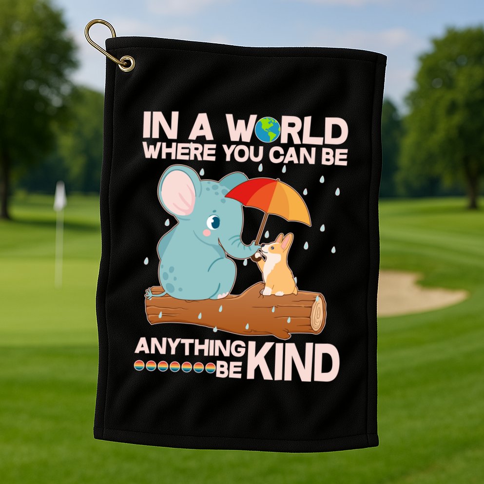 Cute Elephant And Corgi Be Kind Golf Towel