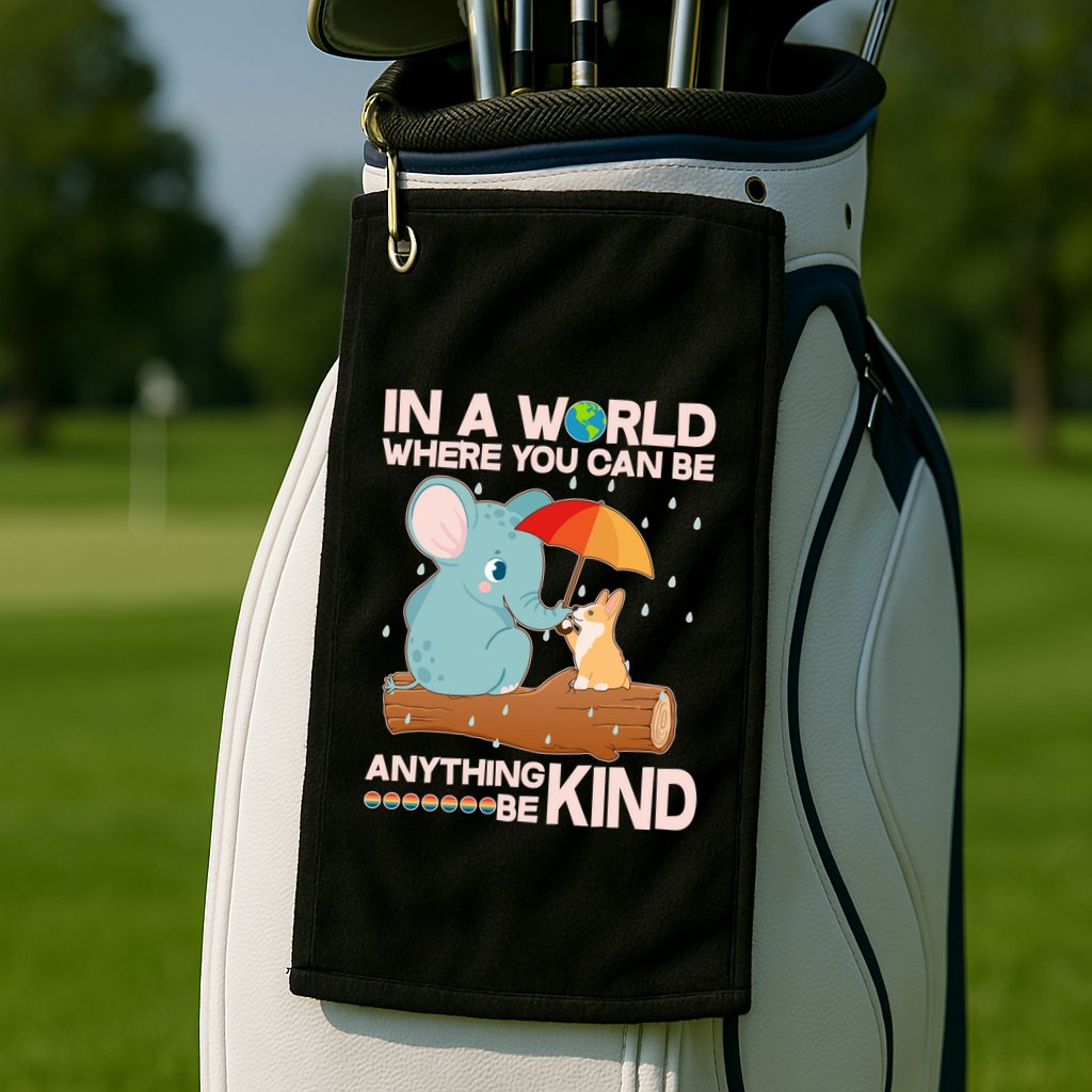 Cute Elephant And Corgi Be Kind Golf Towel