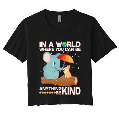 Cute Elephant And Corgi Be Kind Crop Top