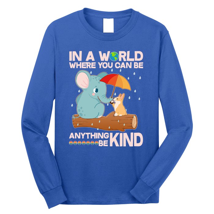 Cute Elephant And Corgi Be Kind Long Sleeve Shirt