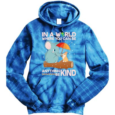 Cute Elephant And Corgi Be Kind Tie Dye Hoodie