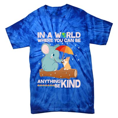 Cute Elephant And Corgi Be Kind Tie-Dye T-Shirt