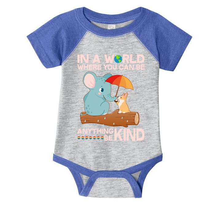 Cute Elephant And Corgi Be Kind Infant Baby Jersey Bodysuit