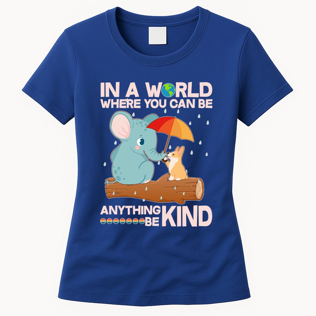 Cute Elephant And Corgi Be Kind Womens T-Shirt