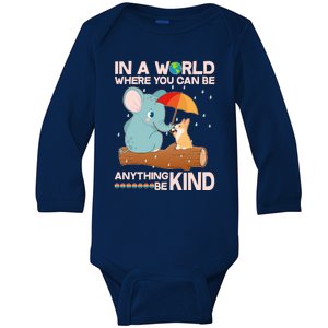 Cute Elephant And Corgi Be Kind Baby Long Sleeve Bodysuit