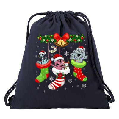 Cute Elephant And Piggie Christmas Drawstring Bag