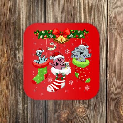 Cute Elephant And Piggie Christmas Coaster