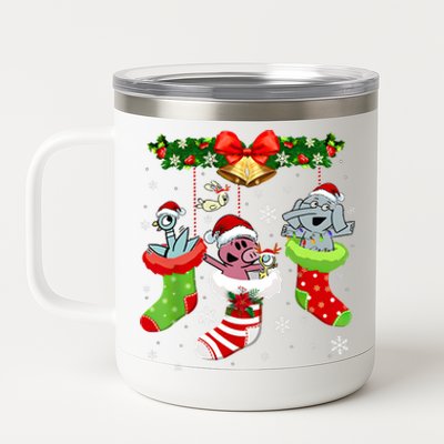 Cute Elephant And Piggie Christmas 12 oz Stainless Steel Tumbler Cup