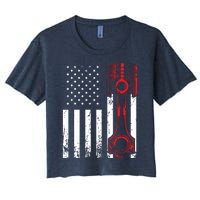 Car Enthusiast American Flag Piston Muscle Car Gift Women's Crop Top Tee