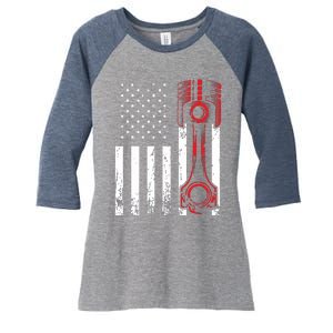 Car Enthusiast American Flag Piston Muscle Car Gift Women's Tri-Blend 3/4-Sleeve Raglan Shirt