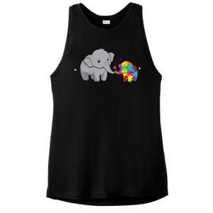 Cute Elephant Autism Awareness Ladies PosiCharge Tri-Blend Wicking Tank