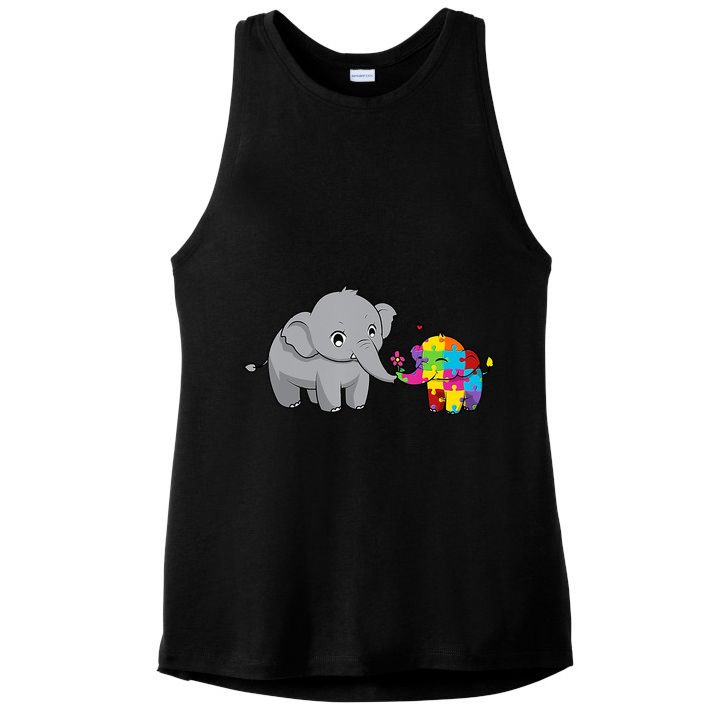 Cute Elephant Autism Awareness Ladies PosiCharge Tri-Blend Wicking Tank