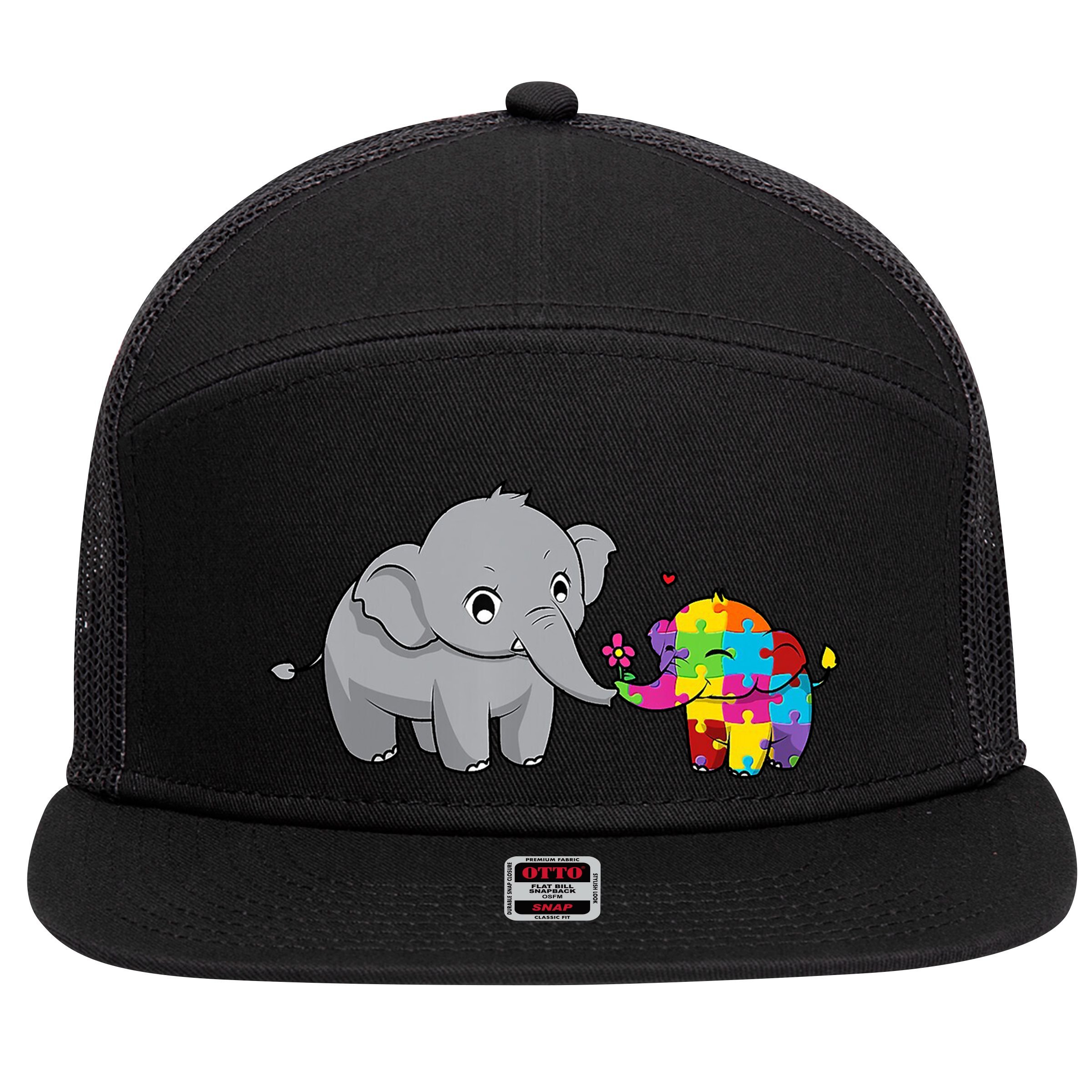 Cute Elephant Autism Awareness 7 Panel Mesh Trucker Snapback Hat