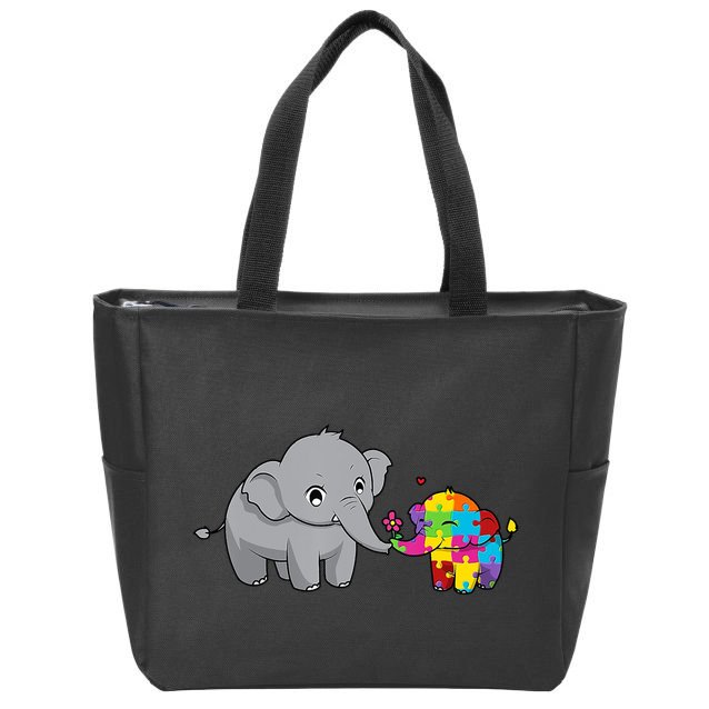Cute Elephant Autism Awareness Zip Tote Bag