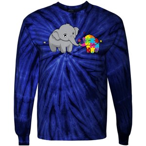 Cute Elephant Autism Awareness Tie-Dye Long Sleeve Shirt