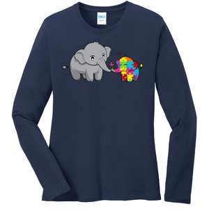 Cute Elephant Autism Awareness Ladies Long Sleeve Shirt