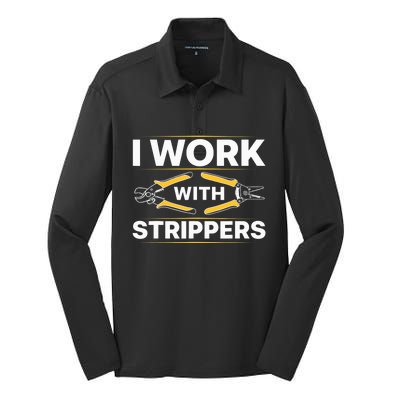 Cool Electrician Art Lineman Electrical Work Tools Silk Touch Performance Long Sleeve Polo