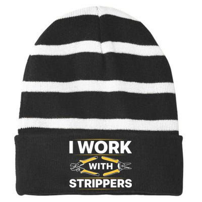 Cool Electrician Art Lineman Electrical Work Tools Striped Beanie with Solid Band