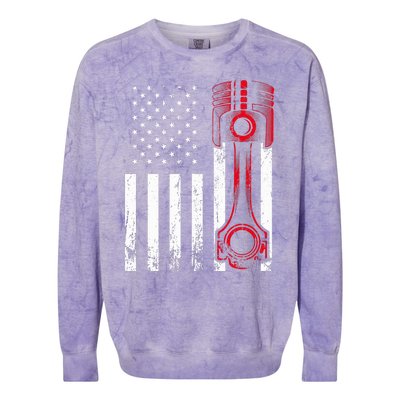 Car Enthusiast  American Flag Piston Muscle Car Gift Colorblast Crewneck Sweatshirt