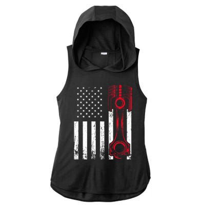 Car Enthusiast  American Flag Piston Muscle Car Gift Ladies PosiCharge Tri-Blend Wicking Draft Hoodie Tank