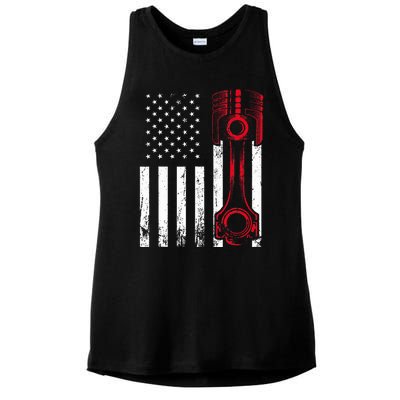 Car Enthusiast  American Flag Piston Muscle Car Gift Ladies PosiCharge Tri-Blend Wicking Tank