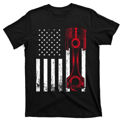 Car Enthusiast  American Flag Piston Muscle Car Gift T-Shirt