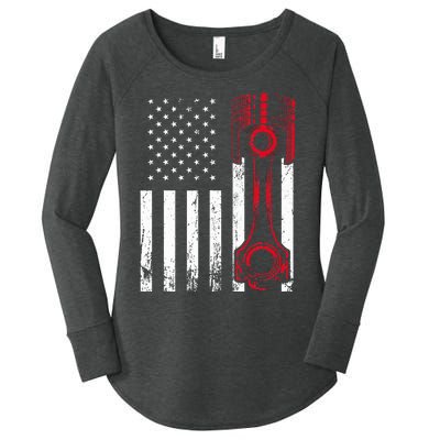 Car Enthusiast  American Flag Piston Muscle Car Gift Women's Perfect Tri Tunic Long Sleeve Shirt